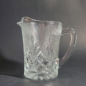 Vintage Glass Creamer, Small Textured Pitcher with "Pineapple Fan" Pattern EUC